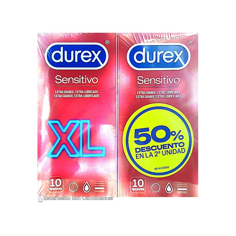 DUREX DUPLO SENSITIVO XL EXTRA LUBRICADO 2X10U